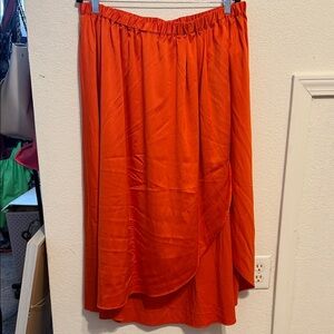 Express Bright Orange Midi Wrap-Front Skirt